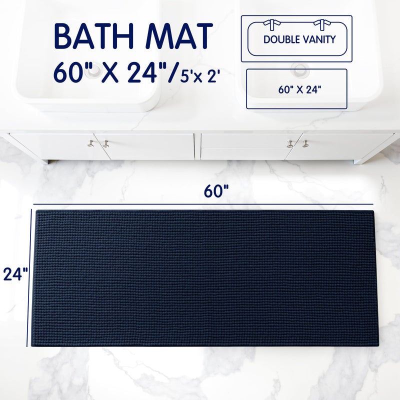 subrtex Bath Mat, Chenille Bath Rug, Soft Short Plush Bath Mat, Water Absorbent Shower Mat, Quick Dry, Machine Washable, Navy, 24' x 60' - Image 2